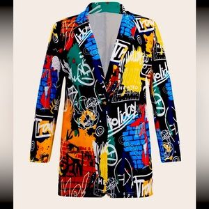 SHEIN ICON Plus Graffiti Print Blazer 2XL